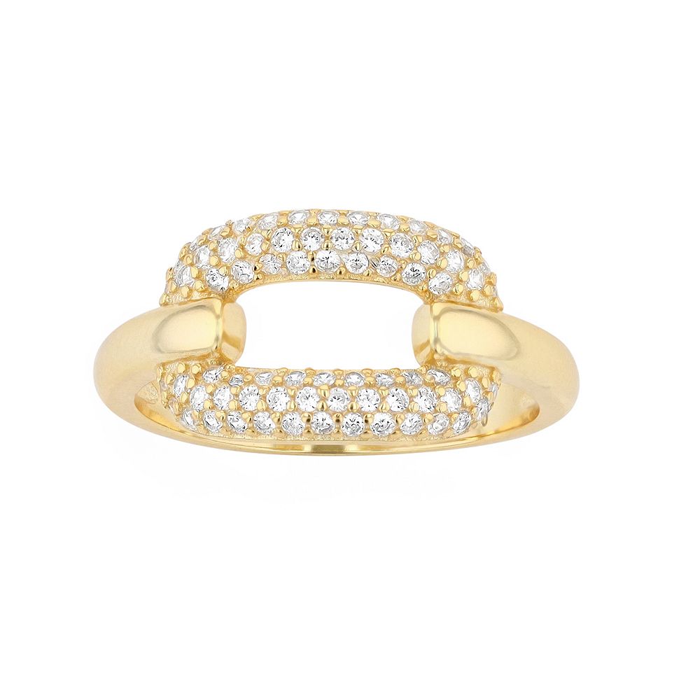 Sterling Silver 14k Gold Plated & Cubic Zirconia 2-Row Modern Ring