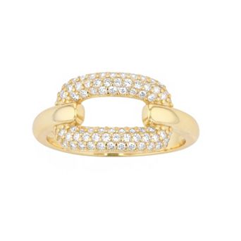 Sterling Silver 14k Gold Plated & Cubic Zirconia 2-Row Modern Ring