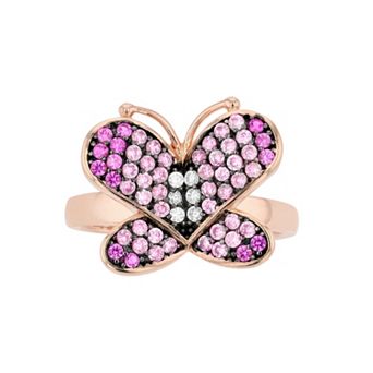 18k Rose Gold Over Silver Cubic Zirconia Butterfly Ring