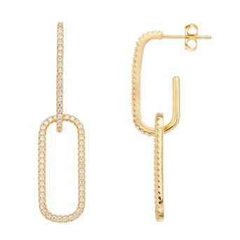 14k Gold Over Silver Cubic Zirconia Statement Link Drop Earrings