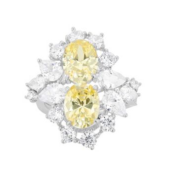 Sterling Silver Yellow & White Cubic Zirconia Cluster Cocktail Ring