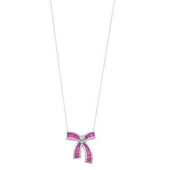Sterling Silver Pink & Clear Cubic Zirconia Bowtie Necklace