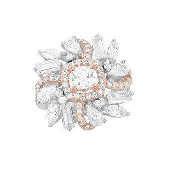 Two Tone Sterling Silver Cubic Zirconia Cluster Ring