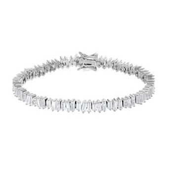 Sterling Silver Cubic Zirconia Baguette Tennis Bracelet