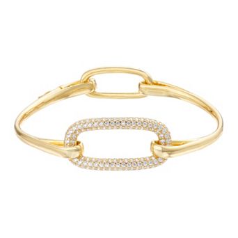 Sterling Silver 14k Gold Plated Cubic Zirconia Bangle Bracelet