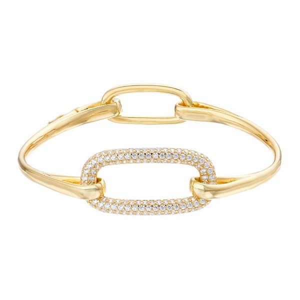 Sterling Silver 14k Gold Plated Cubic Zirconia Bangle Bracelet