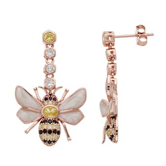 18k Rose Gold Over Silver Cubic Zirconia Bumblebee Drop Earrings