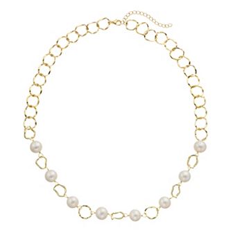 14k Gold Over Silver Cultured Freshwater Pearl Adjustable Necklace