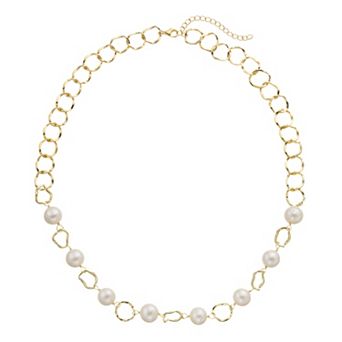 14k Gold Over Silver Cultured Freshwater Pearl Adjustable Necklace