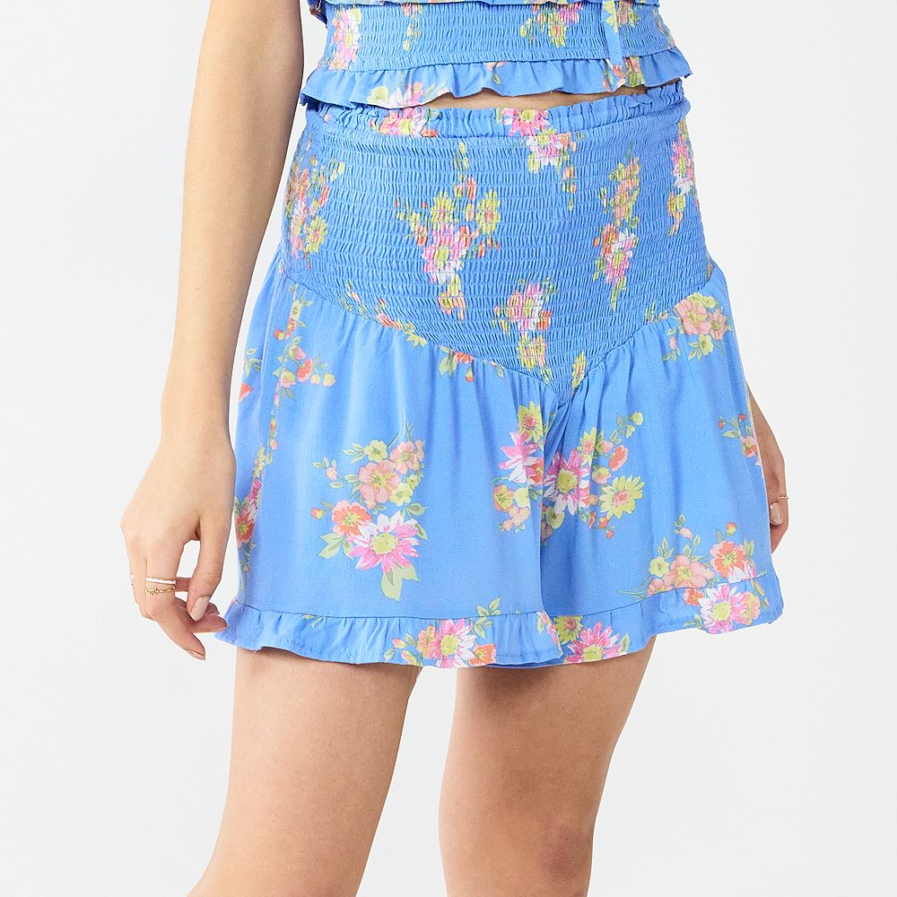 Juniors' SO® Smocked Waist Ruffled Hem Shorts