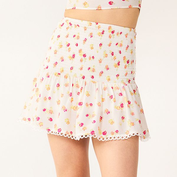Juniors' SO® Smocked Lace Trim Mini Skirt
