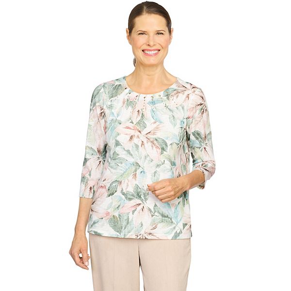 Petite Alfred Dunner Center Embroidery Lace Top