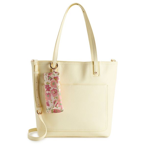 LC Lauren Conrad Presley Tote Bag White Cream Faux Leather and Faux Sherling