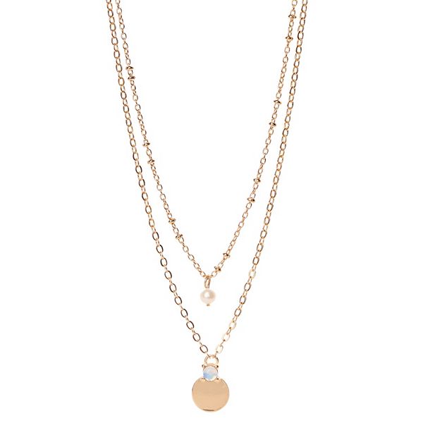 LC Lauren Conrad Gold Tone Simulated Moonstone Simulated Pearl Pendant Layered Necklace