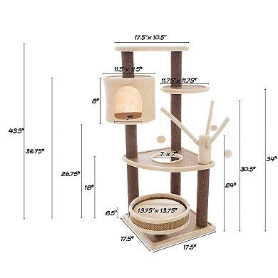 Pet Adobe 6-Tier Cat Tree Tower with Cat Bed