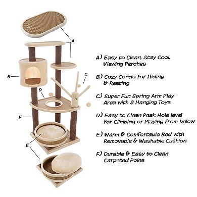 Pet Adobe 6-Tier Cat Tree Tower with Cat Bed