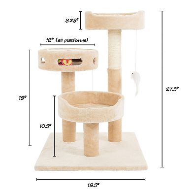 Pet Adobe 3-Tier Cat Tree House & Play Area