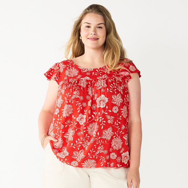 Plus Size Sonoma Goods For Life® Short Sleeve Yoke Front Top