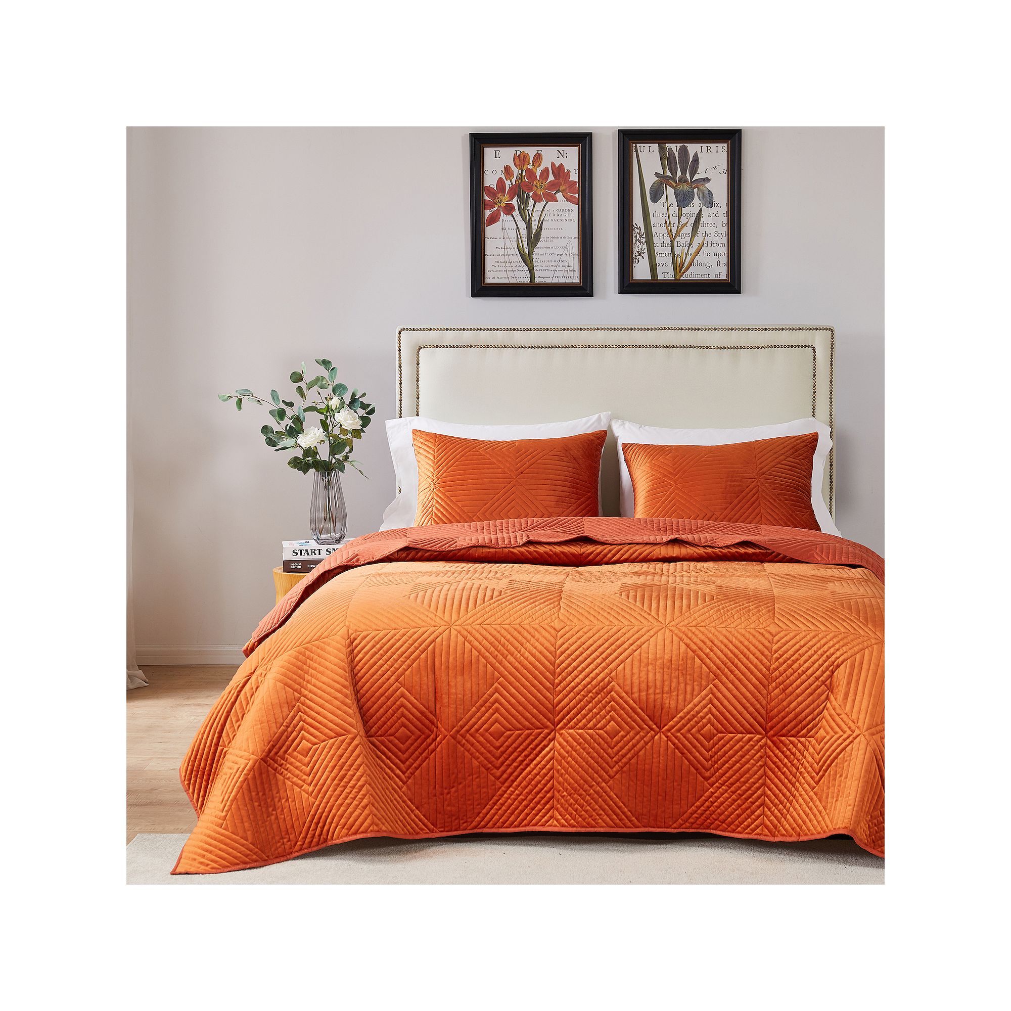 Greenland Home Fashions Riviera Velvet Quilt Set with Shams, Orange
