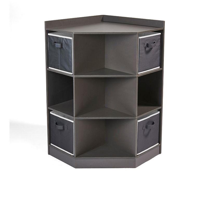 Badger Basket Corner Cubby Storage Unit with Four Reversible Baskets, Grey