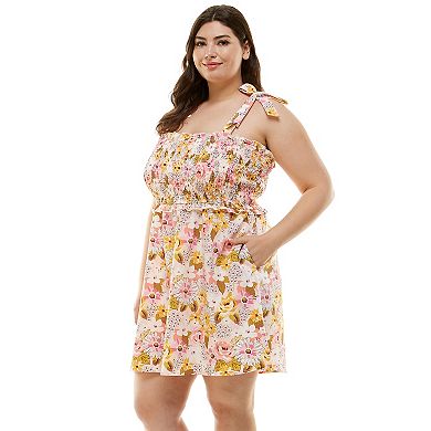 Juniors' Plus Size Lily Rose Shoulder Smocked Skater Dress