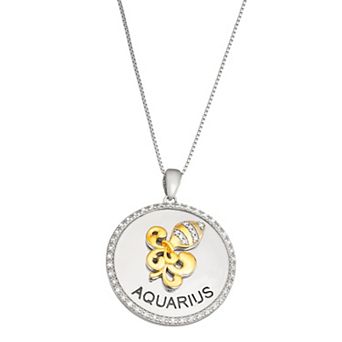 Jewelexcess 1/6 Carat T.W. Diamond Two-Tone Sterling Silver Zodiac Pendant Necklace
