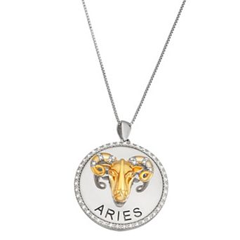 Jewelexcess 1/6 Carat T.W. Diamond Two-Tone Sterling Silver Zodiac Pendant Necklace