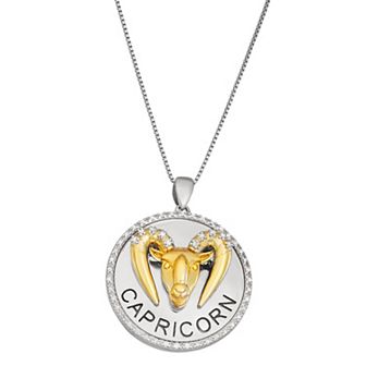 Jewelexcess 1/6 Carat T.W. Diamond Two-Tone Sterling Silver Zodiac Pendant Necklace