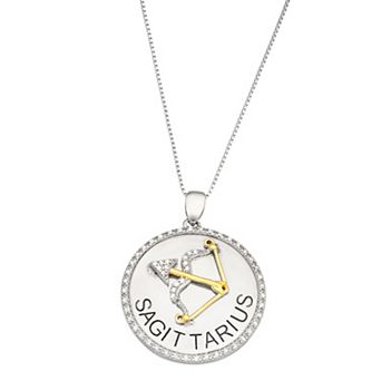 Jewelexcess 1/6 Carat T.W. Diamond Two-Tone Sterling Silver Zodiac Pendant Necklace