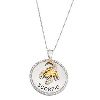 Jewelexcess 1/6 Carat T.W. Diamond Two-Tone Sterling Silver Zodiac Pendant Necklace