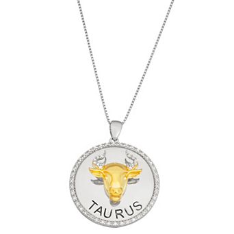 Jewelexcess 1/6 Carat T.W. Diamond Two-Tone Sterling Silver Zodiac Pendant Necklace