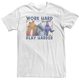 Big & Tall Pixar Monsters At Work "Work Hard Play Harder" Quote Tee