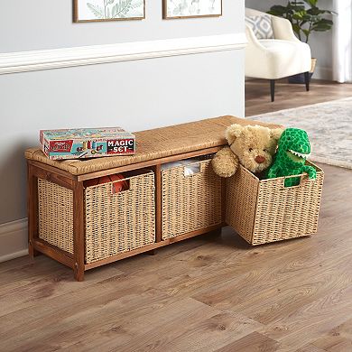 Badger Basket Storage Bench with Woven Top & Baskets