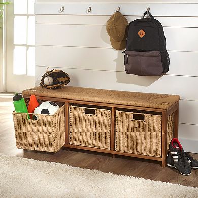 Badger Basket Storage Bench with Woven Top & Baskets