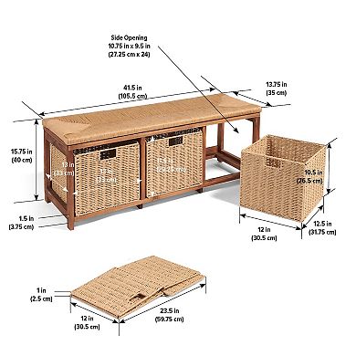 Badger Basket Storage Bench with Woven Top & Baskets