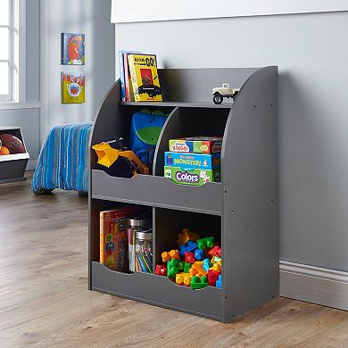 Badger Basket Four Bin Storage Cubby with Bookshelf