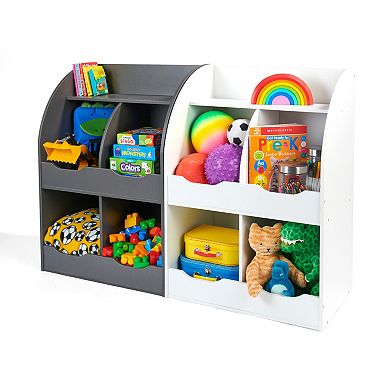 Badger Basket Four Bin Storage Cubby with Bookshelf