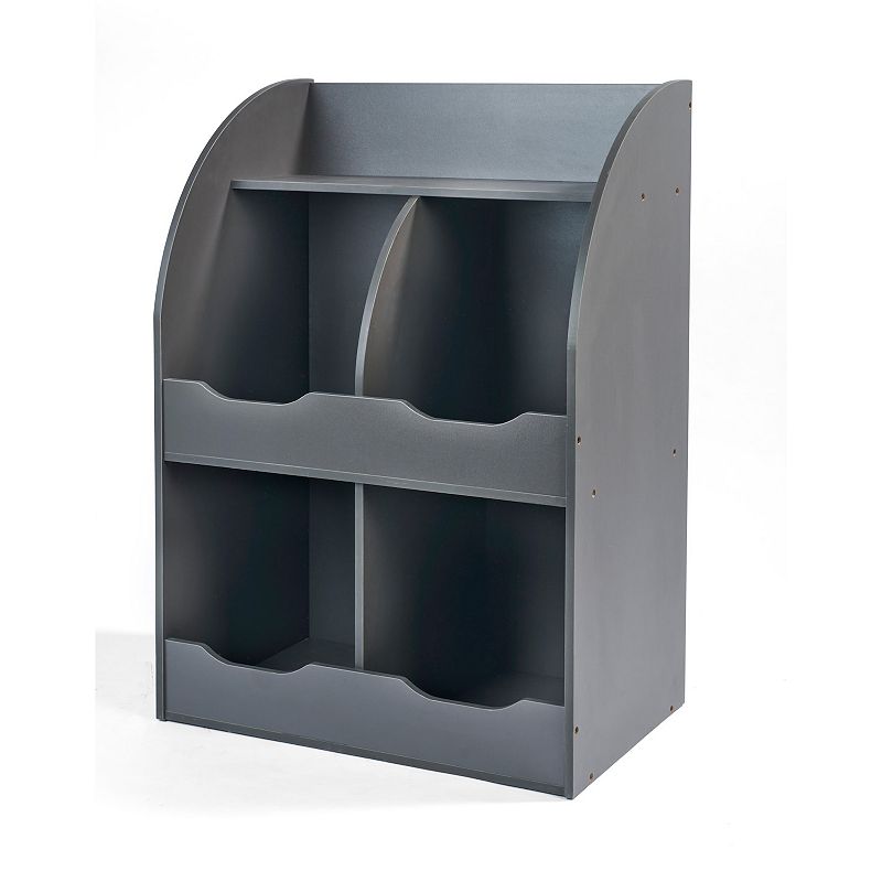 Badger Basket Four Bin Storage Cubby with Bookshelf, Grey