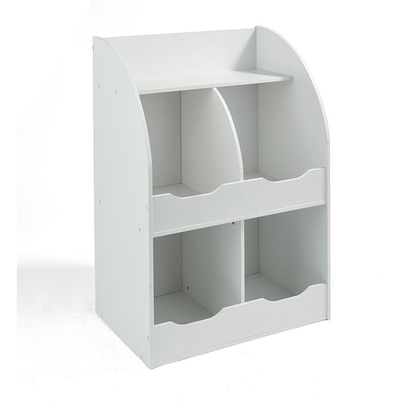 Badger Basket Four Bin Storage Cubby with Bookshelf, White