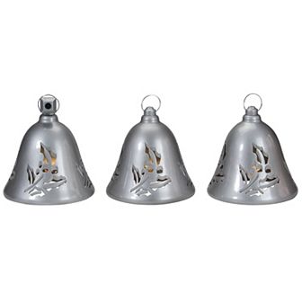 Northlight Set of 3 Musical Lit Silver Christmas Bell Decorations