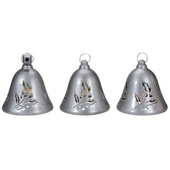 Northlight Set of 3 Musical Lit Silver Christmas Bell Decorations