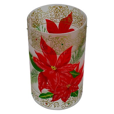Northlight 10" Hand-Painted Red Poinsettias and Gold Flameless Glass Christmas Candle Holder
