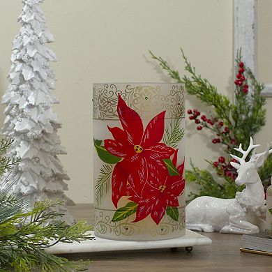 Northlight 10" Hand-Painted Red Poinsettias and Gold Flameless Glass Christmas Candle Holder
