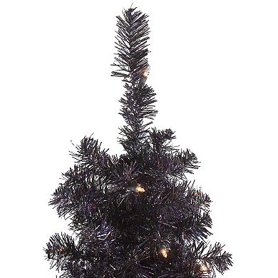 Northlight 4-ft. Pre-Lit Slim Black Tinsel Artificial Christmas Tree