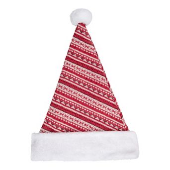 Northlight 17 in Red & White Nordic Striped Santa Hat with Pom Pom