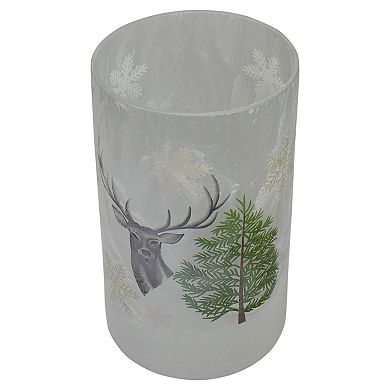 Northlight 10-in. Hand Painted Deer Pine & Snowflakes Glass Christmas Candle Holder