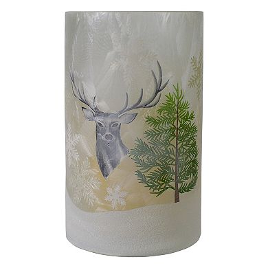 Northlight 10-in. Hand Painted Deer Pine & Snowflakes Glass Christmas Candle Holder