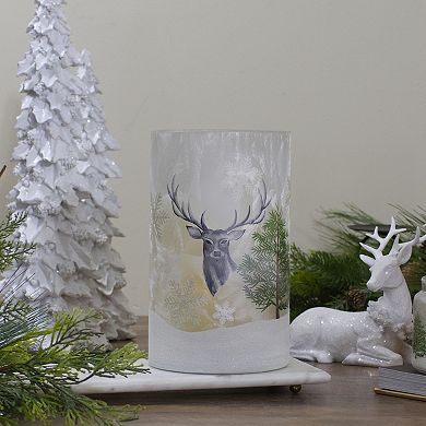 Northlight 10-in. Hand Painted Deer Pine & Snowflakes Glass Christmas Candle Holder
