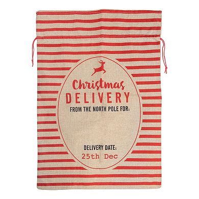 Northlight 27-in. Beige & Red Striped "Christmas Delivery" Gift Bag