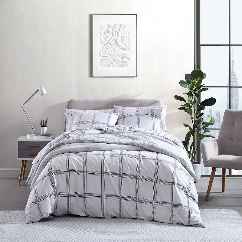 City Scene Kita Plaid Cotton Comforter Set with Shams, Grey, Twin